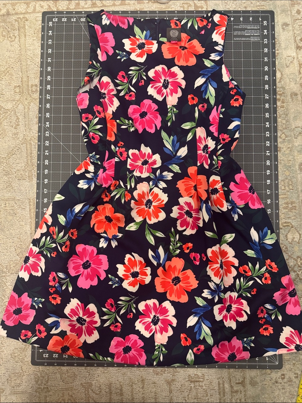 Vince Camuto Navy Floral Fit-and-Flare Dress with Pink & Coral Blooms